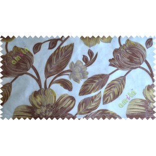 Brown green white big traditional flower design poly sheer curtain designs