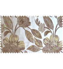 Brown yellow white big traditional flower design poly main curtain designs