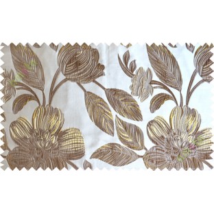 Brown yellow white big traditional flower design poly main curtain designs