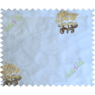 Yellow white brown motif poly sheer curtain designs