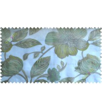 Green white brown big traditional flower design poly sheer curtain designs