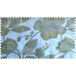 Green white brown big traditional flower design poly sheer curtain designs