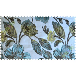 Blue black white green big traditional flower design poly main curtain designs