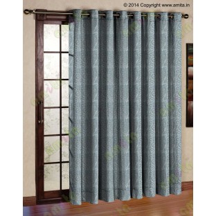 Grey blue scroll poly sheer curtain designs