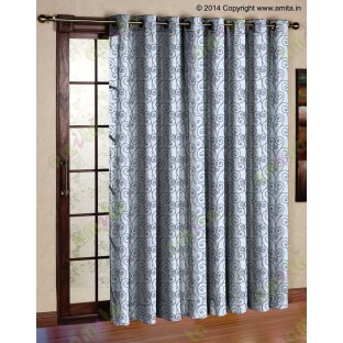 Beige indigo scroll poly sheer curtain designs