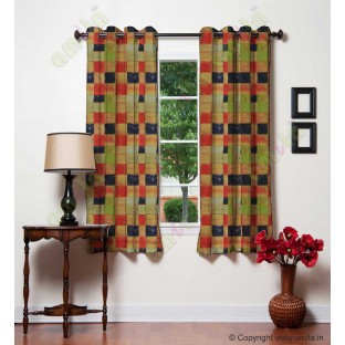 Red yellow orange black square shapes design poly main curtain designs