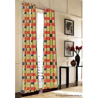 Red yellow orange black square shapes design poly main curtain designs