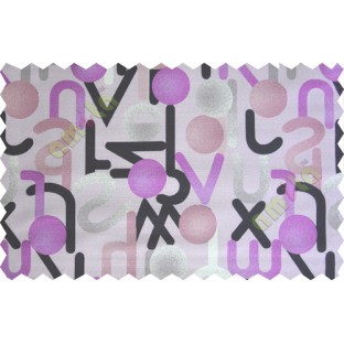 Black purple white grey geometric circles with alphabet poly main curtain designs