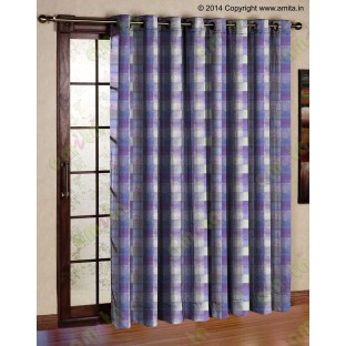 Violet blue white square shapes design poly sheer curtain designs