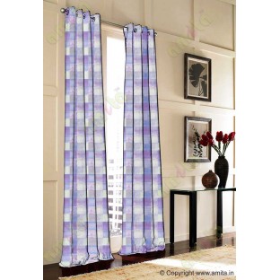Violet blue white square shapes design poly sheer curtain designs