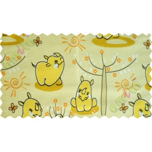 Yellow black orange  small flower butterfly animal poly main curtain designs