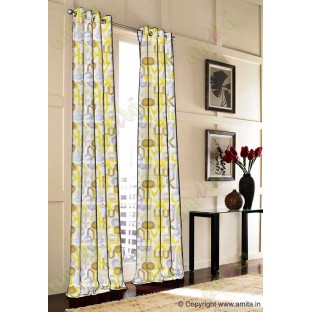 Yellow grey white geometric circles with alphabet poly main curtain designs
