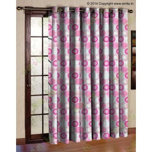 Pink white colour geometric circles poly main curtain designs