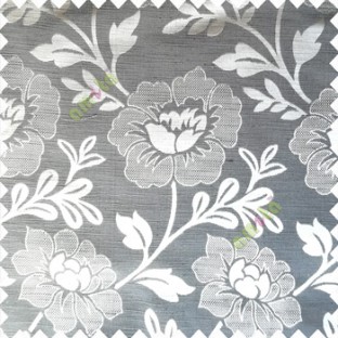 Grey color beautiful big flower patterns texture finished designs leaf long hanging flowers horizontal lines petals polyester main curtain