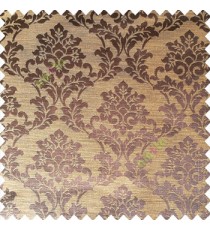 Dark coffee brown yellow color traditional designs complete damask pattern texture based fabric polyester main curtain
