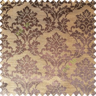 Dark coffee brown yellow color traditional designs complete damask pattern texture based fabric polyester main curtain