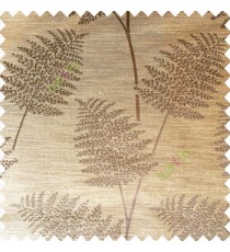 Dark coffee brown yellow color natural big twig horizontal thin lines very fine designs small leaf patterns polyester main curtain