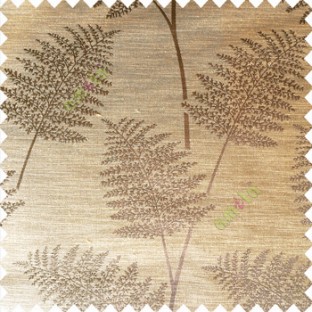 Dark coffee brown yellow color natural big twig horizontal thin lines very fine designs small leaf patterns polyester main curtain