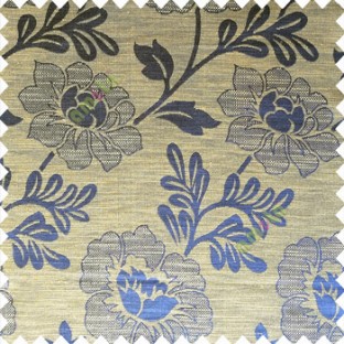 Blue brown color beautiful big flower patterns texture finished designs leaf long hanging flowers horizontal lines petals polyester main curtain