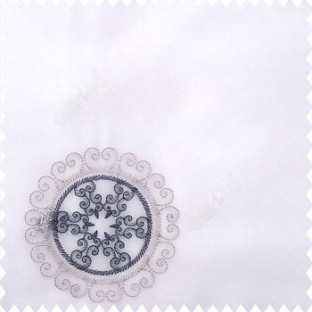 Grey white color traditional designs decorative circle swirls with transparent base polyester fabric embroidery pattern sheer curtain