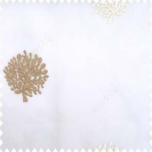 Brown cream white color small bushes embroidery small designs with transparent polyester base fabric sheer curtain