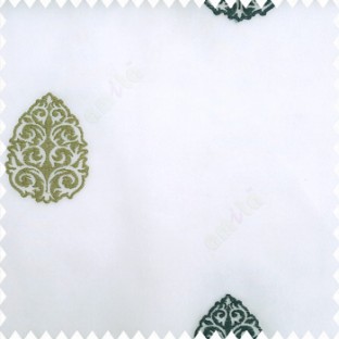 Blue green white color traditional designs embroidery patterns with transparent polyester base fabric sheer curtain