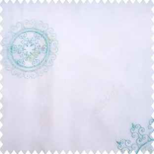 Blue white color traditional designs decorative circle swirls with transparent base polyester fabric embroidery pattern sheer curtain