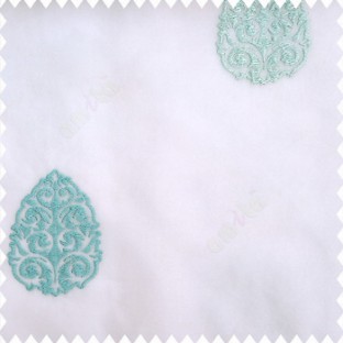 Blue white color traditional designs embroidery patterns with transparent polyester base fabric sheer curtain