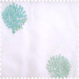 Blue white color small bushes embroidery small designs with transparent polyester base fabric sheer curtain