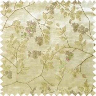 Beige yellow white color beautiful natural floral leaf design embroidery patterns with transparent base fabric flowers blossom main curtain