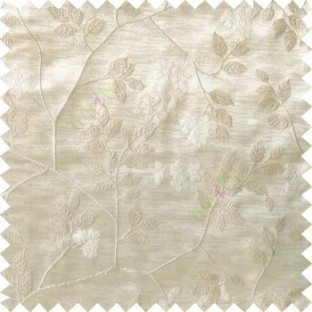 Cream color beautiful natural floral leaf design embroidery patterns with transparent base fabric flowers blossom main curtain