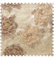 Dark brown beige color big flower designs texture patterns with thick polyester base fabric main curtain