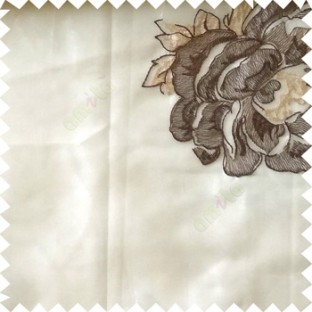 Dark brown beige white color big flower designs texture patterns with thick polyester base fabric sheer curtain