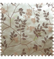 Dark brown beige color beautiful natural floral leaf design embroidery patterns with transparent base fabric flowers blossom main curtain