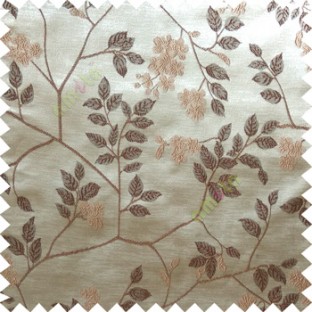 Dark brown beige color beautiful natural floral leaf design embroidery patterns with transparent base fabric flowers blossom main curtain