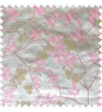 Pink beige white color beautiful natural floral leaf design embroidery patterns with transparent base fabric flowers blossom main curtain