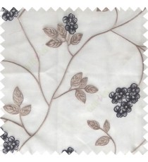 Black grey white color beautiful natural floral leaf design embroidery patterns with transparent base fabric flowers blossom sheer curtain
