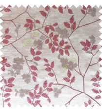 Maroon white beige color beautiful natural floral leaf design embroidery patterns with transparent base fabric flowers blossom main curtain