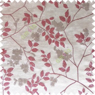 Maroon white beige color beautiful natural floral leaf design embroidery patterns with transparent base fabric flowers blossom main curtain