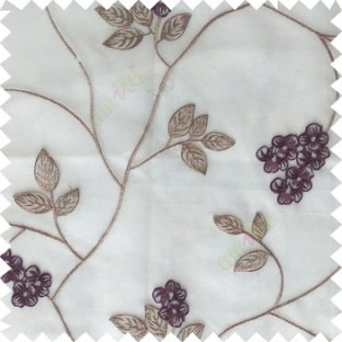 Purple grey color beautiful natural floral leaf design embroidery patterns with transparent base fabric flowers blossom sheer curtain