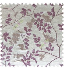 Purple grey color beautiful natural floral leaf design embroidery patterns with transparent base fabric flowers blossom main curtain