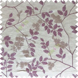 Purple grey color beautiful natural floral leaf design embroidery patterns with transparent base fabric flowers blossom main curtain