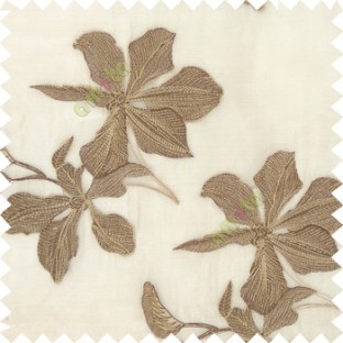 Brown cream beige color embroidery flower beautiful designs leaf branch texture background sheer curtain