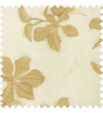 Cream gold brown color embroidery flower beautiful designs leaf branch texture background sheer curtain