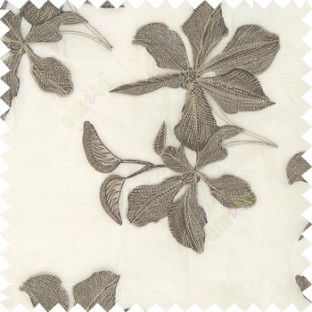 Brown grey cream color embroidery flower beautiful designs leaf branch texture background sheer curtain