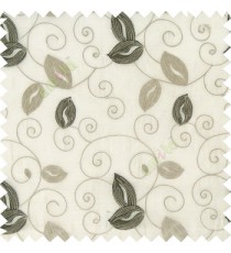 Brown white grey color embroidery traditional designs floral leaf pattern horizontal lines with transparent base fabric sheer curtain