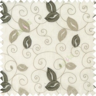 Brown white grey color embroidery traditional designs floral leaf pattern horizontal lines with transparent base fabric sheer curtain