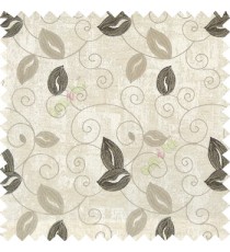 Brown white grey color embroidery traditional designs floral leaf pattern horizontal lines with transparent base fabric Main curtain