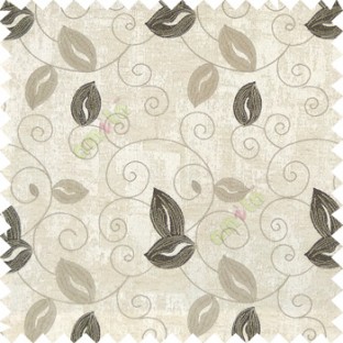 Brown white grey color embroidery traditional designs floral leaf pattern horizontal lines with transparent base fabric Main curtain