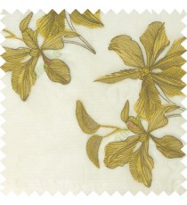 Yellow cream brown color embroidery flower beautiful designs leaf branch texture background sheer curtain